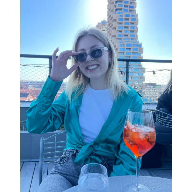 Autumn Shirt Womens Polo Collar Office Lady blouse Vintage Blue Green Shirt Loose Button Up Down Shirts Black Fashion Tops 250806