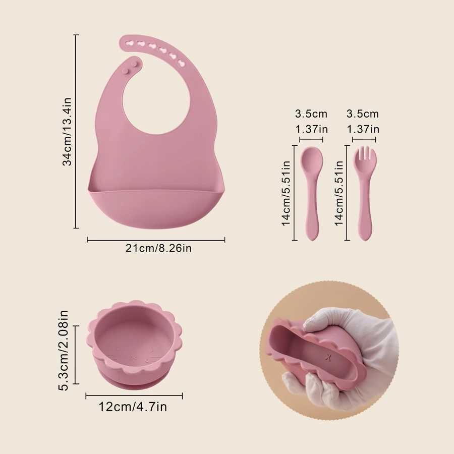 4PCS Baby Silicone Feeding Set Waterproof Baby Bib Suction Cartoon Plates Plate Sucker Bowl Training Fork Spoon Baby Supplies X250806
