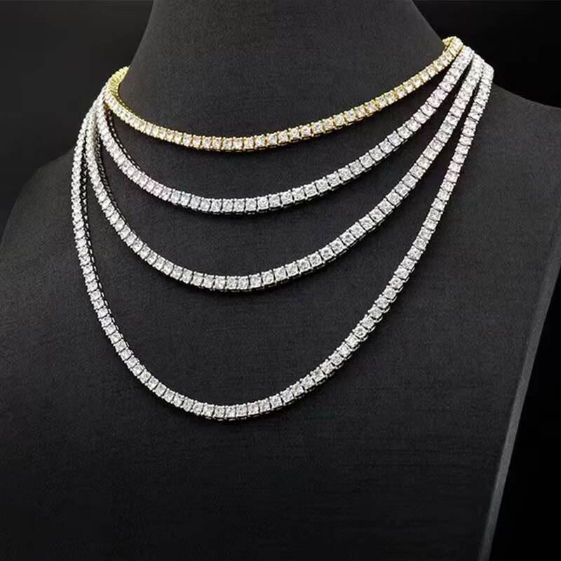 2025 Hot Sale 925 Silver Necklace Moissanite Super White VVS Round Brilliant Cut Necklace Hip Hop Style Necklace Neck