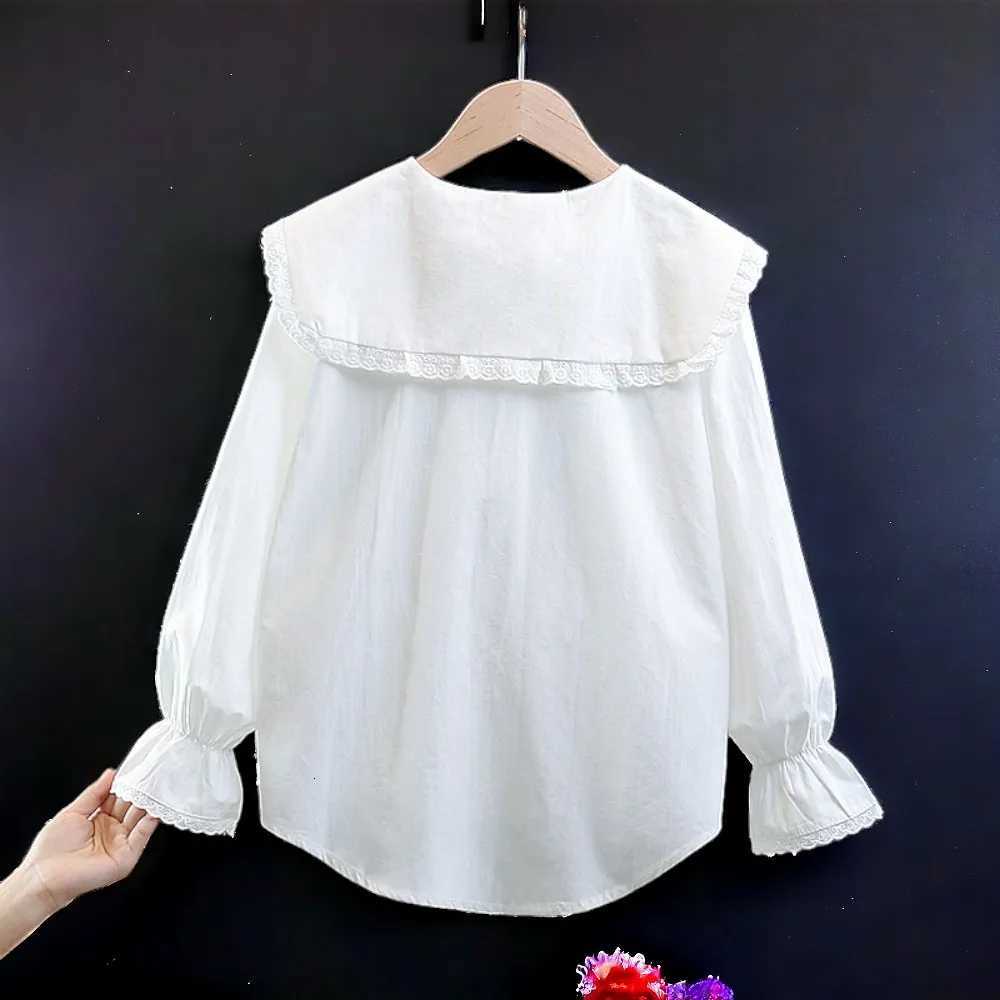 Back to School Kids White Shirts Outfits Blouses for Girls Costumes Long Sleeve Teenagers Children Cotton Tops 5 7 9 10 12 Years X250806