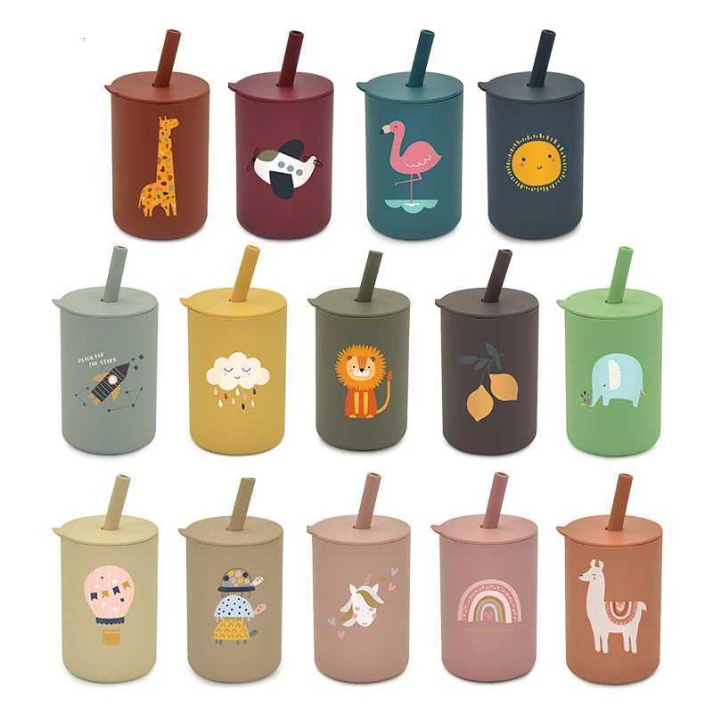 Colorful Baby Silicone Water Cup Feeding Rainbow Print Cup Food Grade Silicone Baby With Silicone Sippy Leakproof Cup BPA Free X250806