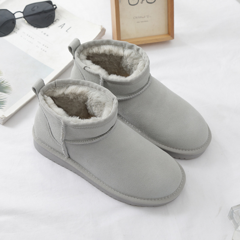 Winter Warm Fleece Lined Short Boots Cotton Shoes Unisex 2025 New Anti Slip Soft Sole Comfortable Puffy Cotton Shoes Men Women Size 35-44 Grey Black H