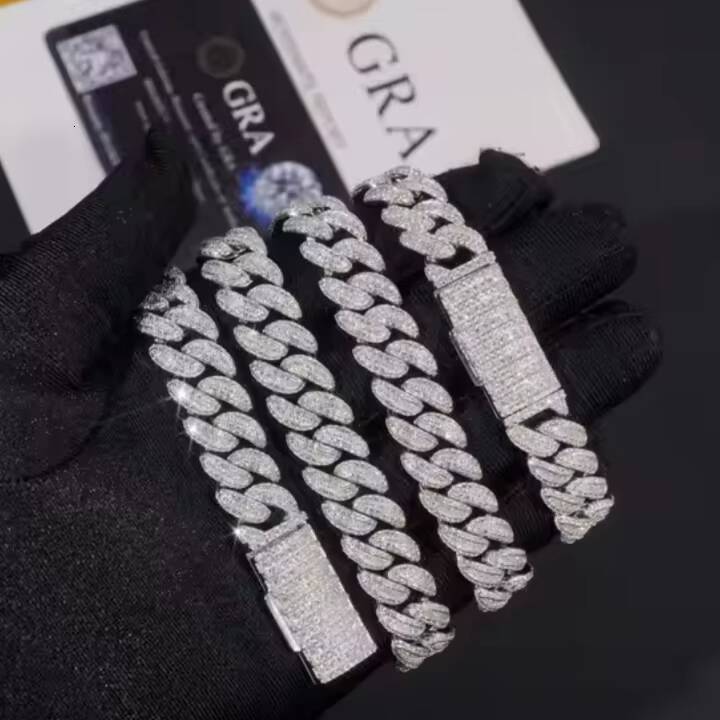 Hip Hop Style 13mm 925 Silver Moissanite Diamond Cuban Chain Iced Out Cuban Link Chain Pass Diamond Tester Moissanite Jewelry