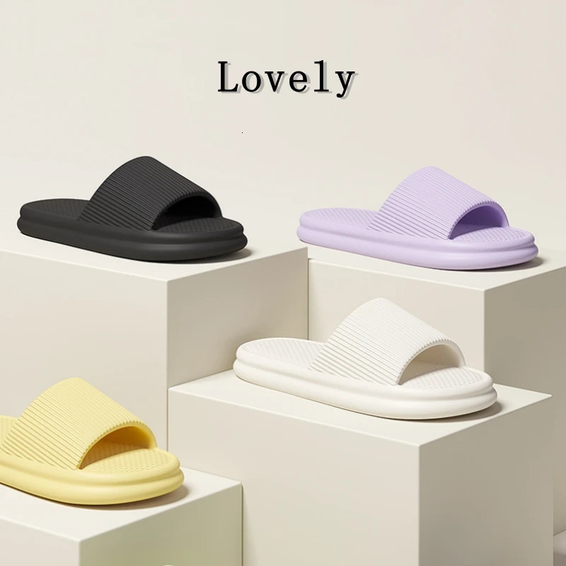 Summer Lovely Solid Color Home Slippers For Women Men Non-slip EVA Bathroom Slides Females Concise Light Sandals Couples Shoes 250731