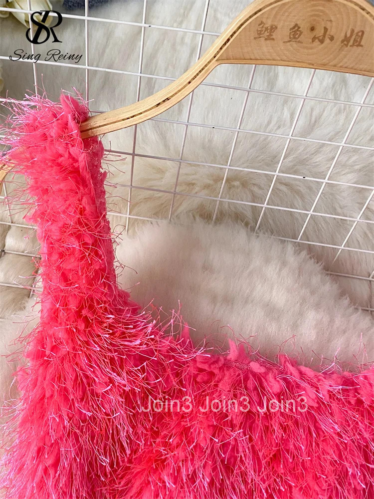 American Sexy Wool Slim Dress Women Spaghetti Strap Square Neck Ins Bodycon Basic High Quality Club Fashion Dress