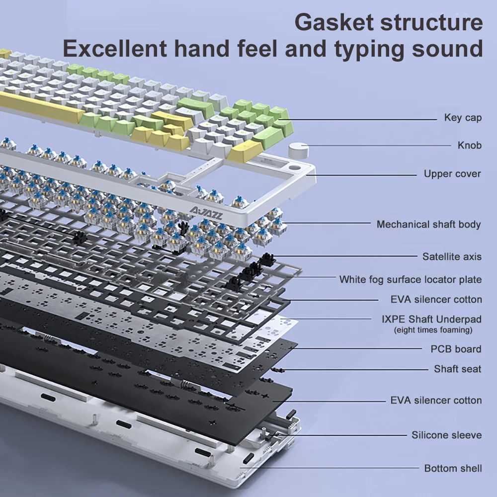 Ajazz Ak992 Gaming Mechanical Keyboard RGB 100 Keys Hot Swap Keyboard 5.0 Wireless 2.4G Usb For Pc Gamer Desktop Z250805