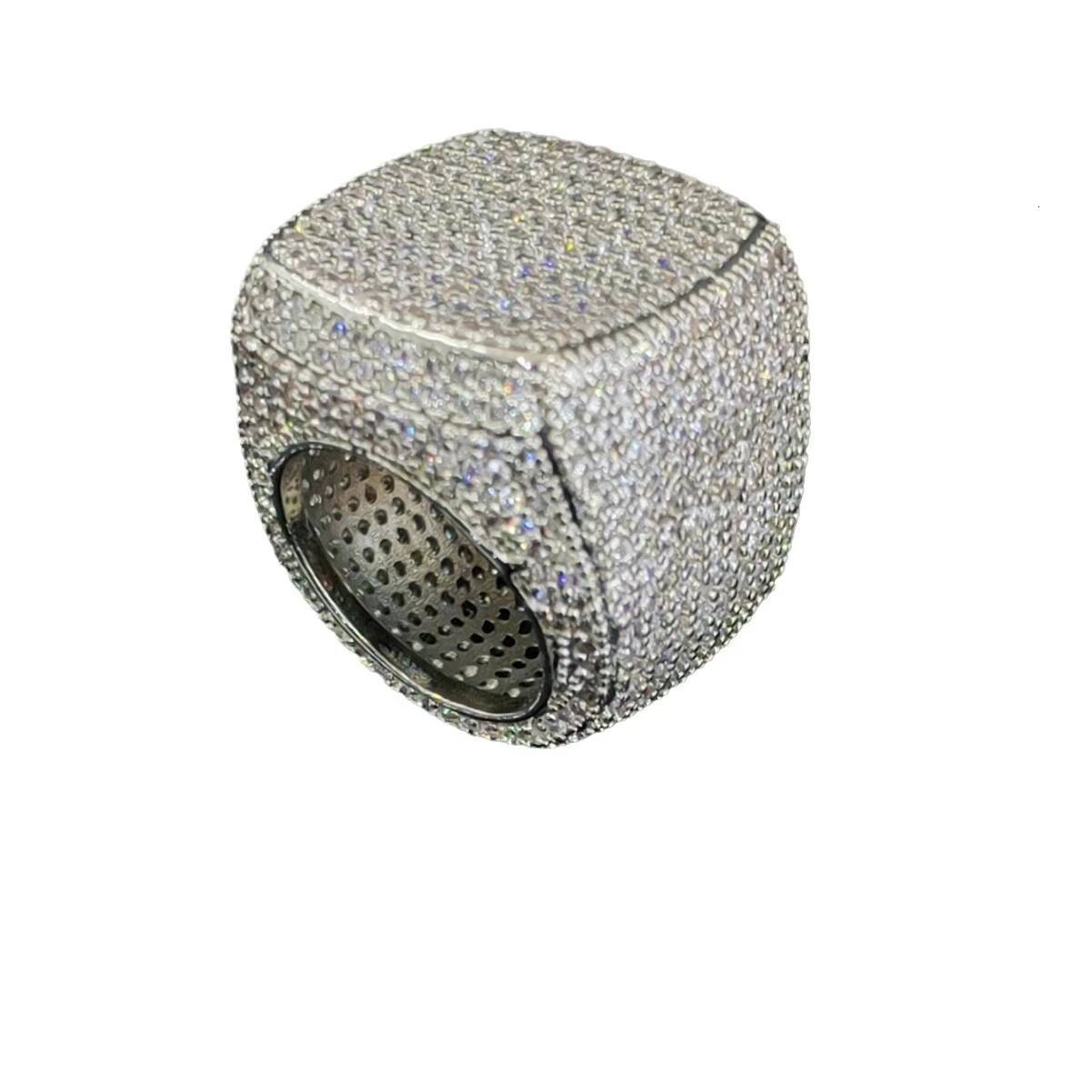Hip Hop Large Square Ring Fashionable Personality Trendy Full Diamond Copper Inlaid