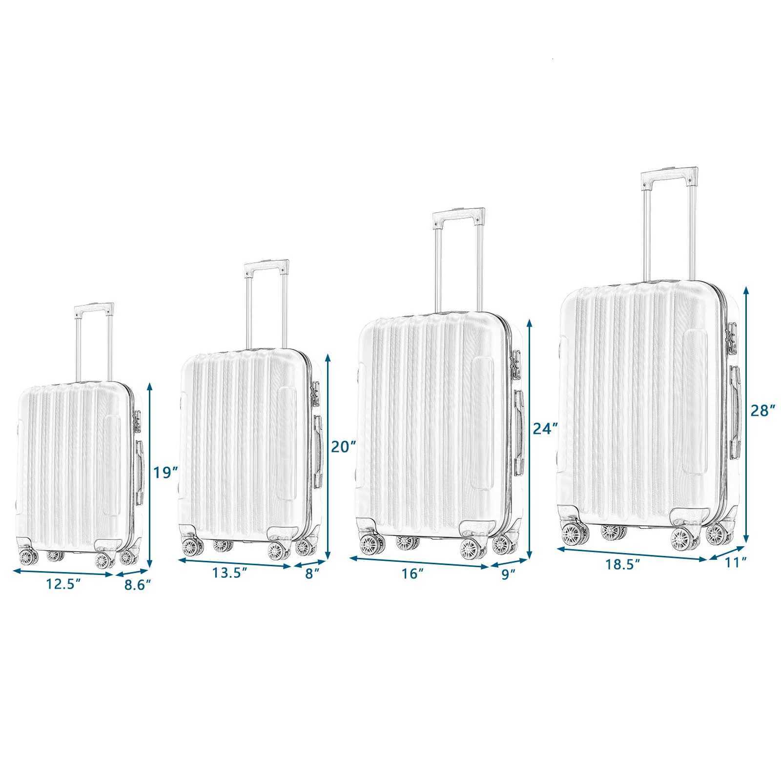 4 Piece Luggage Sets ABS Durable Suitcase Sets with Double Wheels and TSA Lock Black W250805