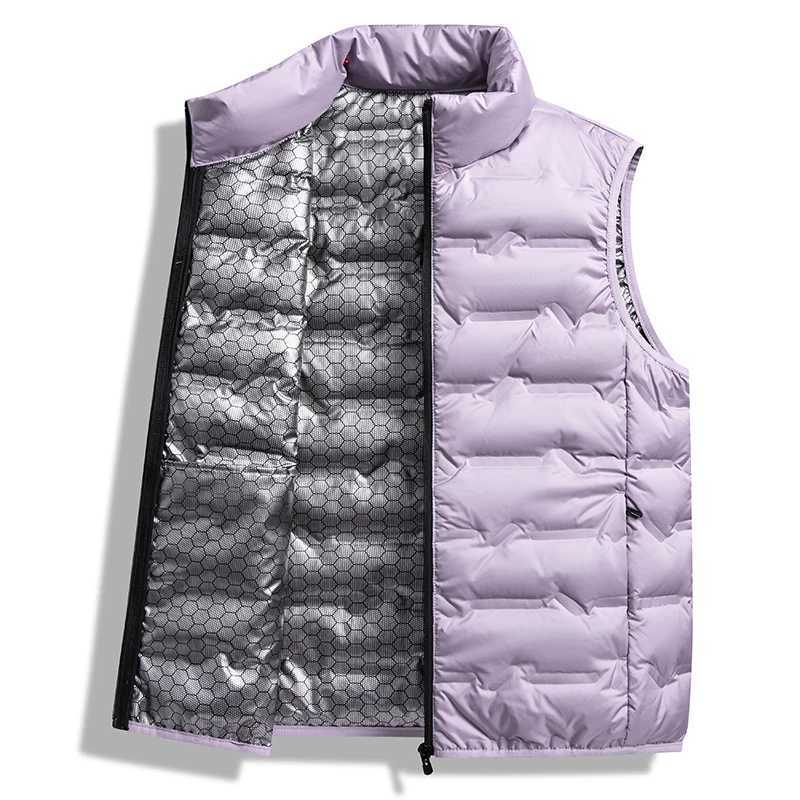 Graphene Self-heating Down Vests Men Solid Windproof Pleated Winter Vests Classic Stand Collar Warm Waistcoats W250806