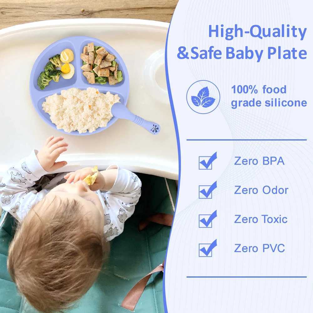 3Pcs Silicone Baby Sucker Silicone Dining Plate Rice Spoon Set Tableware Childrens Divided Dinner Plate X250806