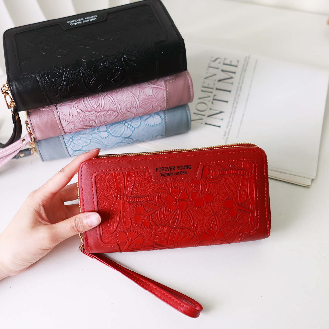 New Long Korean Fashion Embossed Double Zipper Clutch Large Capacity Wallet Women's Phone Bag
