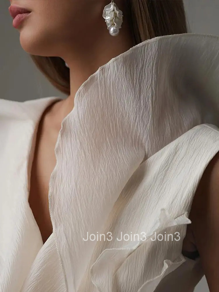 Elegant Fly Sleeve Ruffled Mini Dresses for Women Chic V Neck High Waist Female Short Dress Summer New Slim A Line Vestidos