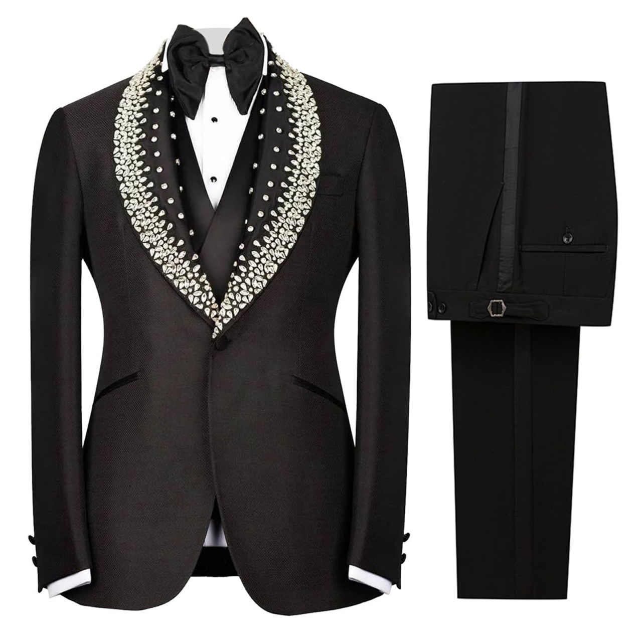 Classci 2 Pieces Wedding Groom Tuxedos Shawl Lapel One Button Crystal Formal Party Business Pants Blazers Customized