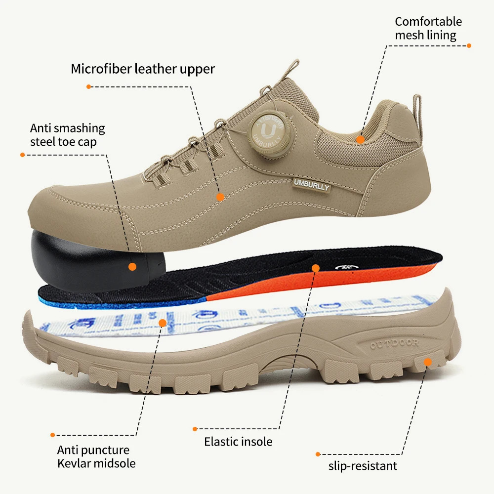 Mens Safety Shoes with Button Steel Toe Anti- Crush Resistant And Slip-Resistant Outsole for Outdoor Workshop Workwear 250731