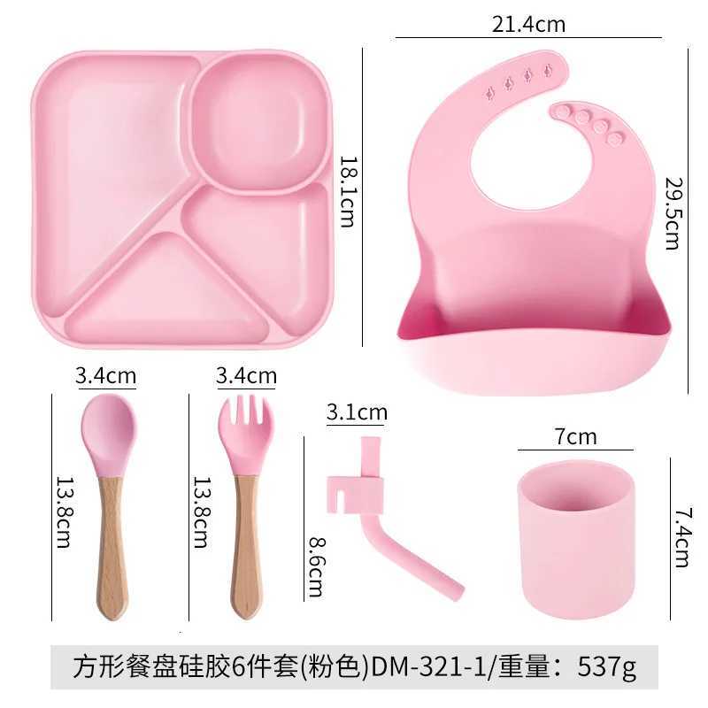 6PCS Childrens Tableware Set Baby Eating Food Training Silicone Tableware Set Baby Sucker Feeding Dishes Plate With Spoon Fork X250806