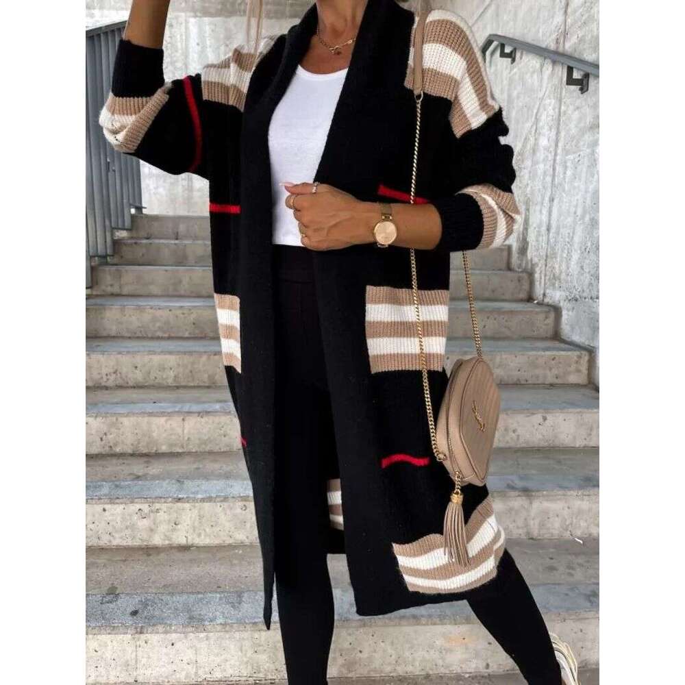 Women's long striped knit cardigan sweater