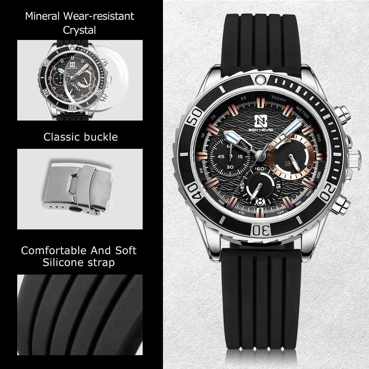 Stylish es 44mm Sports Quartz Sile Str Wrist Install Quartz ment Luxury 30M Diving Men Wrist W250806