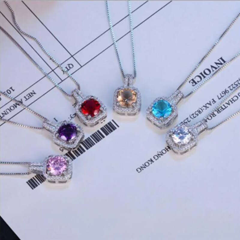 Simple Korean Fashion Jewelry Sterling Sier 6 Color Zirconia Round Cut Dia CZ Gemstones Women Cute Chian Necklace Pendant Gift