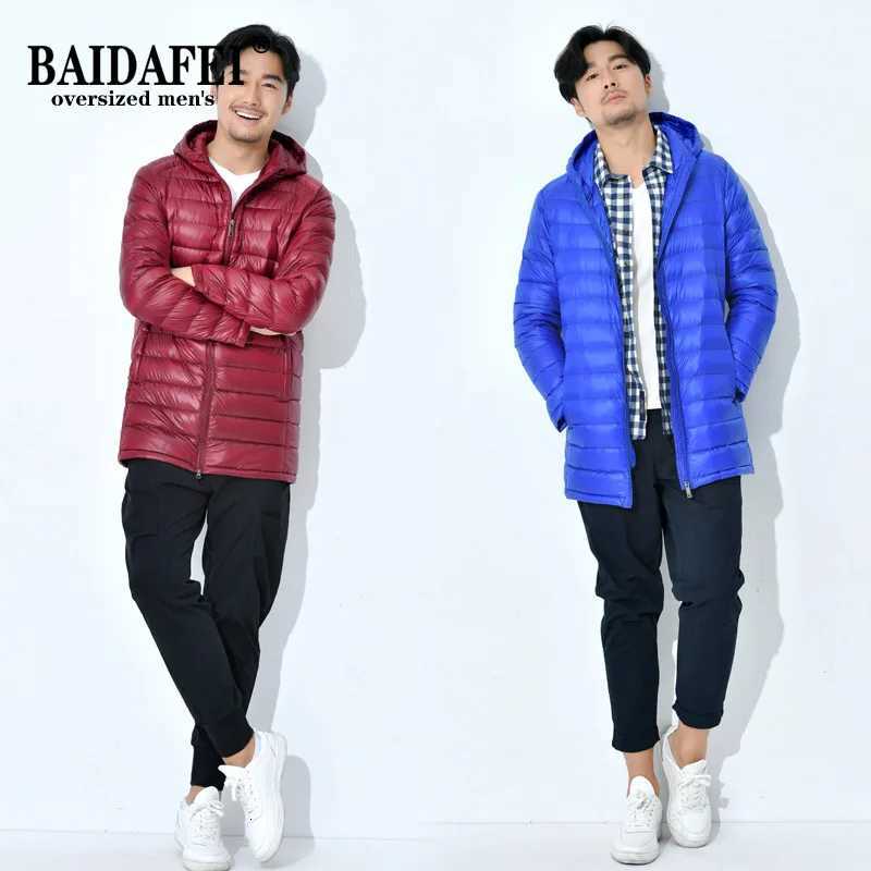 5XL 6XL 7XL 8XL Mens Oversized Ultralight Packable Long Hooded Down Jacket Puffer Down Coats Black Navy Blue Mens Winter Coat W250806