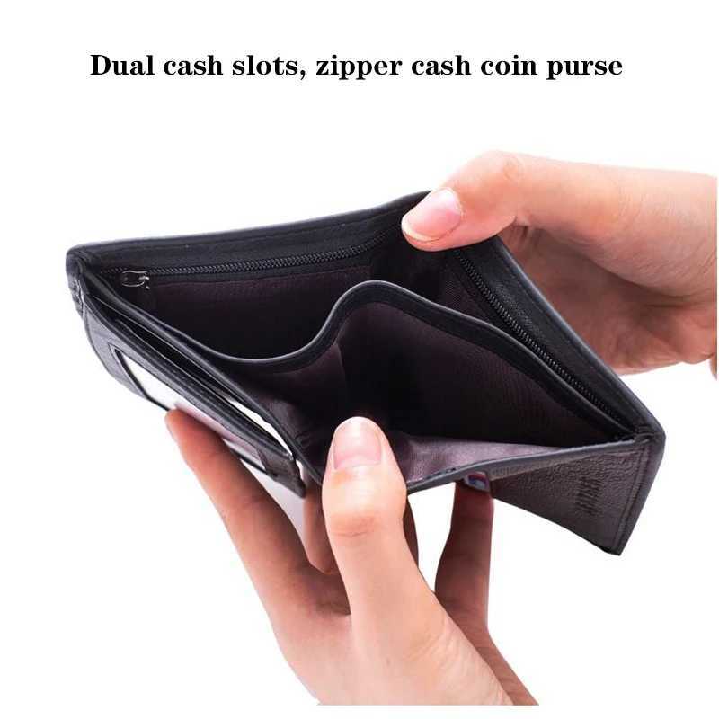 New Mens Genuine Leather Wallet Business Vertical Three-Fold Holder Zipper Coin Purse Mens RFID Anti-Theft Wallet XJ250806