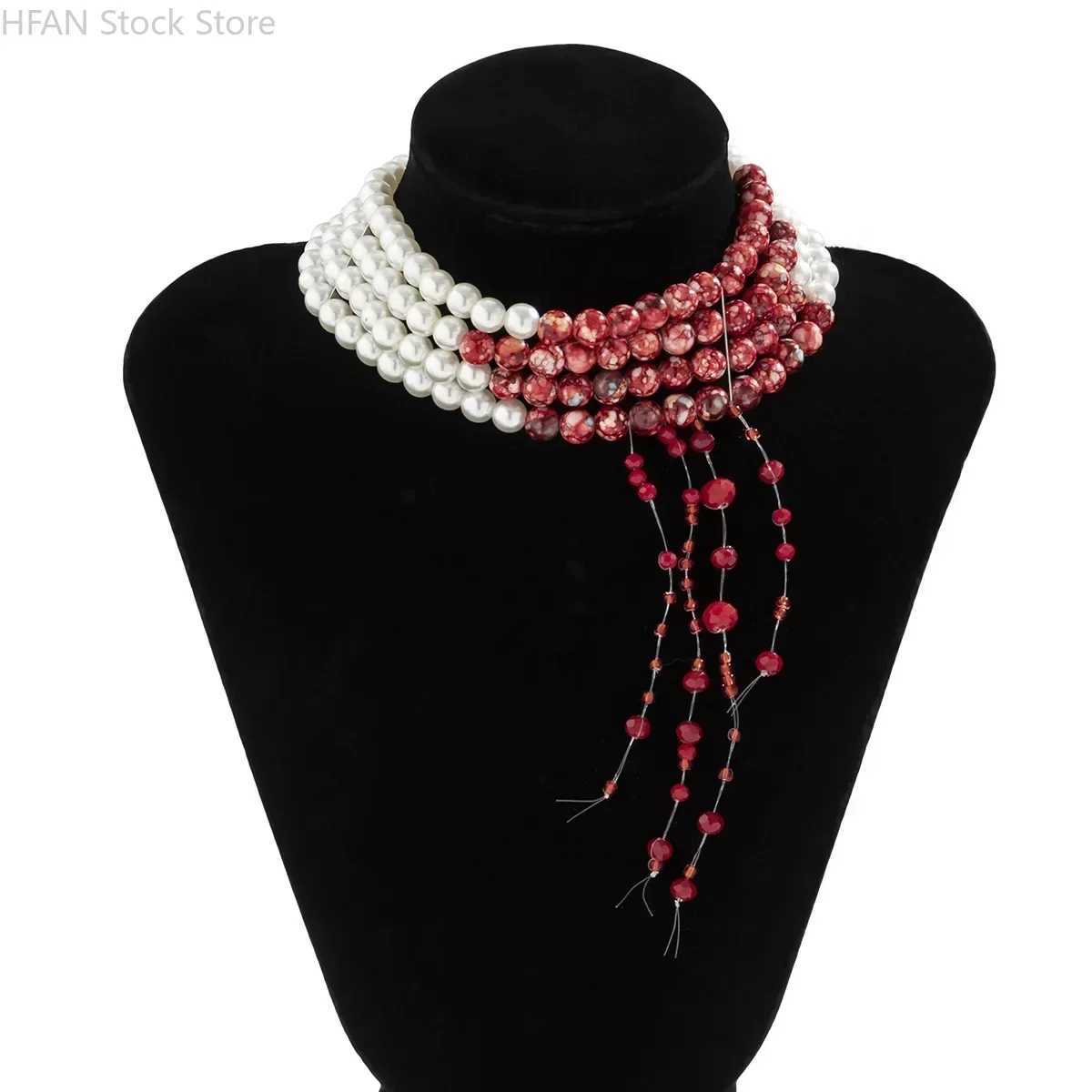 Necklace Dripping Blood Imitation Pearls Womens Necklace Halloween Choker Gothic Style Pearls Creative Tassel Choker Necklace Y250805
