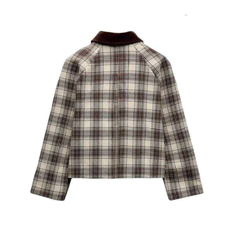 RARA Spring New French Romantic Women's Retro Plaid Cape Long Sleeve Cotton POLO Collar Jacket