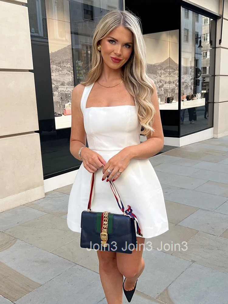 Sexy Elegant One-Shoulder Strapless Halter Backless Dress For Women Sleeveless A-Line Summer Solid Color Mini Party Dress