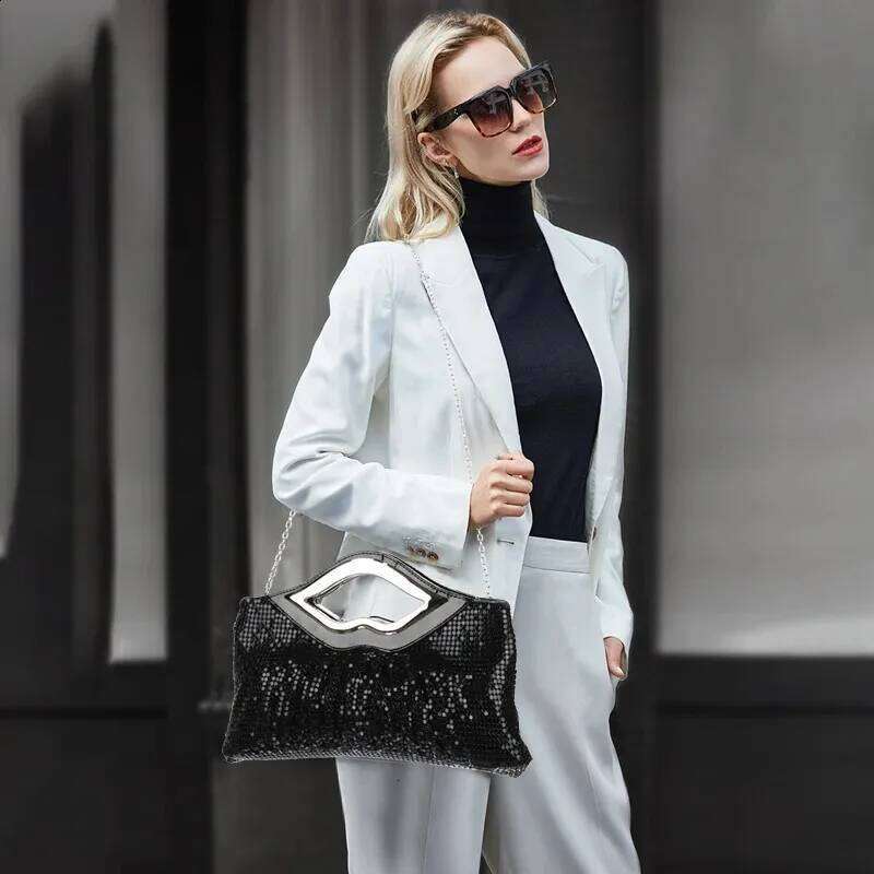 Womens Purse and Handbag Black Gold Sier Evening Sequin Shoulder Bag Female Wedding Clutch 240820