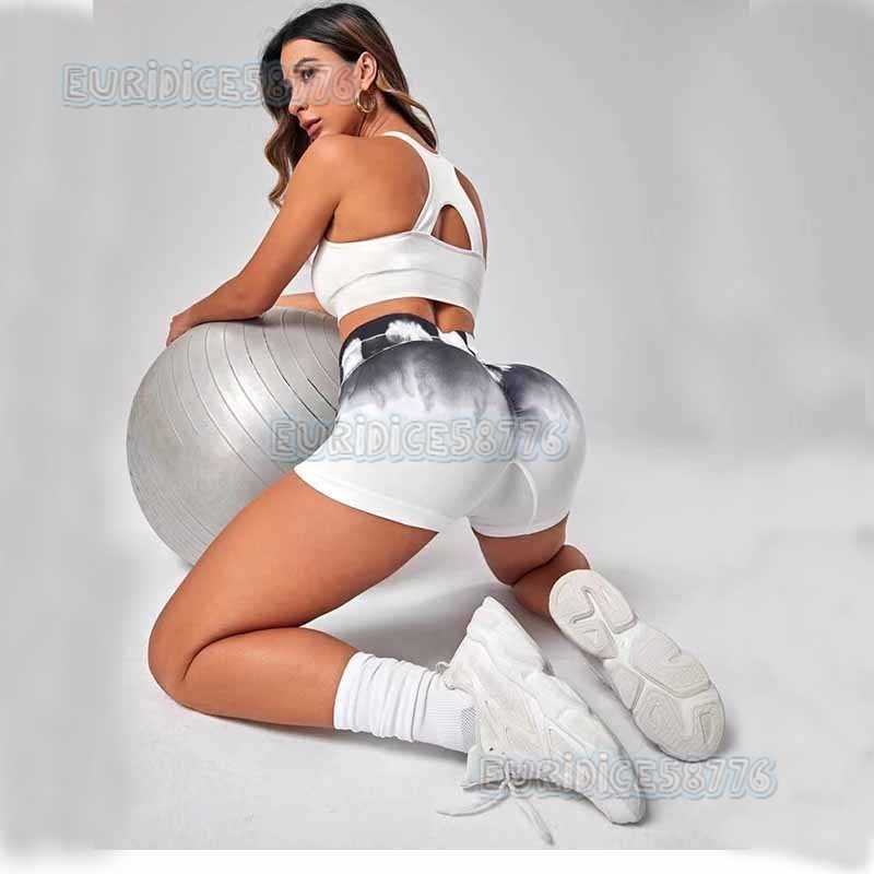 Seamless Tie Dyed Yoga Pants Buttocks Shorts Womens High Waisted Tight Running Three Piece Pants Elastic Sports Fitness Pants for External Wear H25080