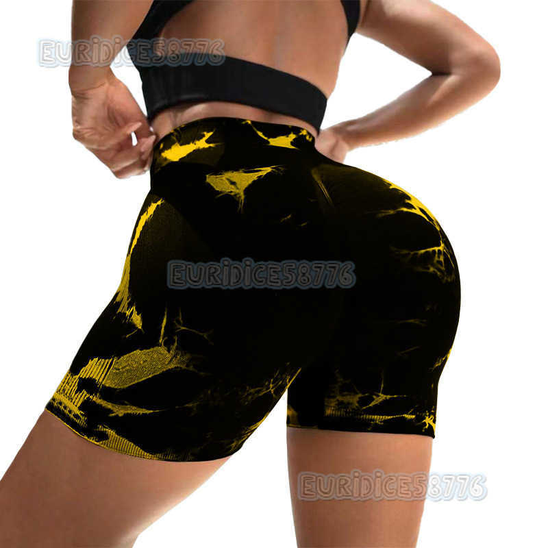 New Seamless Tie-dye Tight Yoga Pants High Waist Slimming Hip-lifting Outdoor Sports Pants Running Training Fitness Shorts H250806 001