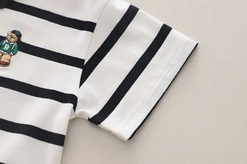 Summer Children Striped Polo Shirt Korean Version Style Kids Boys Short Sleeves T-shirt 1-4 Years Kids Embroidery Cotton Top Tees X250806