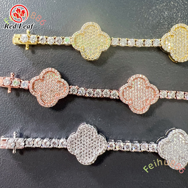 Redleaf Flower Shape 925 Sterling Silver Plated 18K Gold Bracelet Round D VVS1 Moissanite Tennis Bracelet Bangle