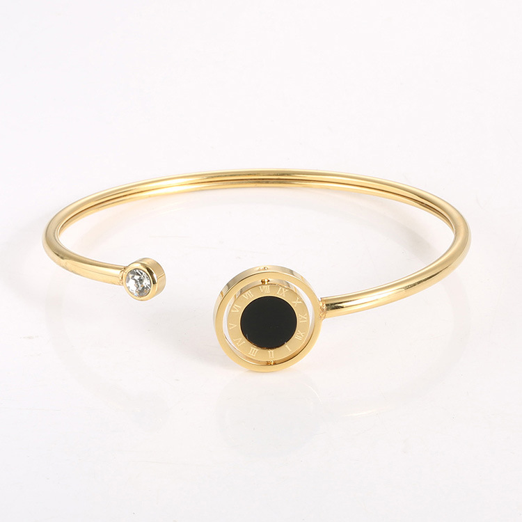 Fashion Roman Numerals Inlaid Agate Shell Rotatable Stainless Bracelet for Women Rose Gold Titanium Steel Bangle Double Face Bangle wholesales drop sh