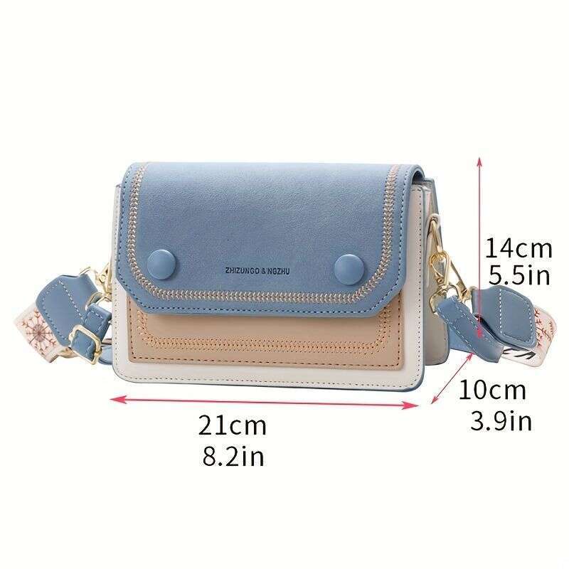 Simple Embroidered Square Stylish Colorblock Shoulder Bag, Women's All-Match Crossbody Bag With Wide Strap