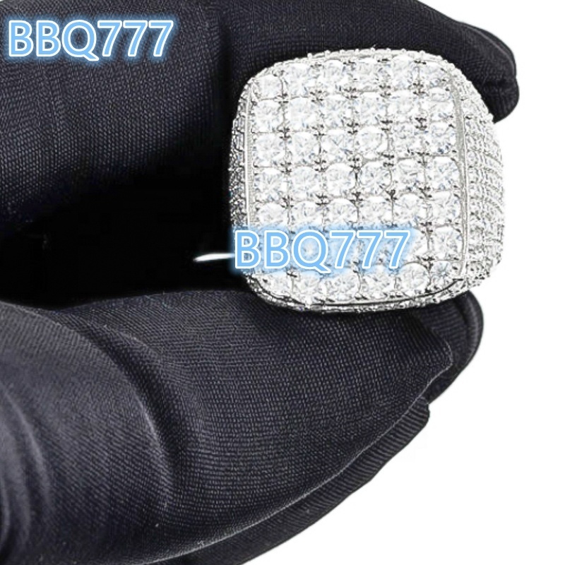 GRA Mens 925 Sterling Silver Hip Hop Iced Out Bling Cluster Ring VVS Moissanite D Color Passes Diamond Tester Gift