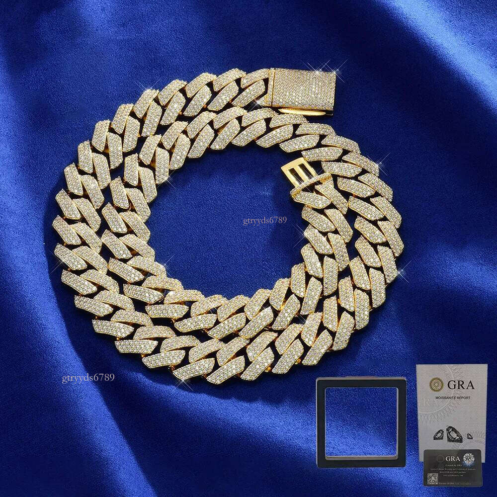 S Sier Moissanite Cuban Chain High-Quality 18mm Three-Row Dia Hip-Hop Necklace