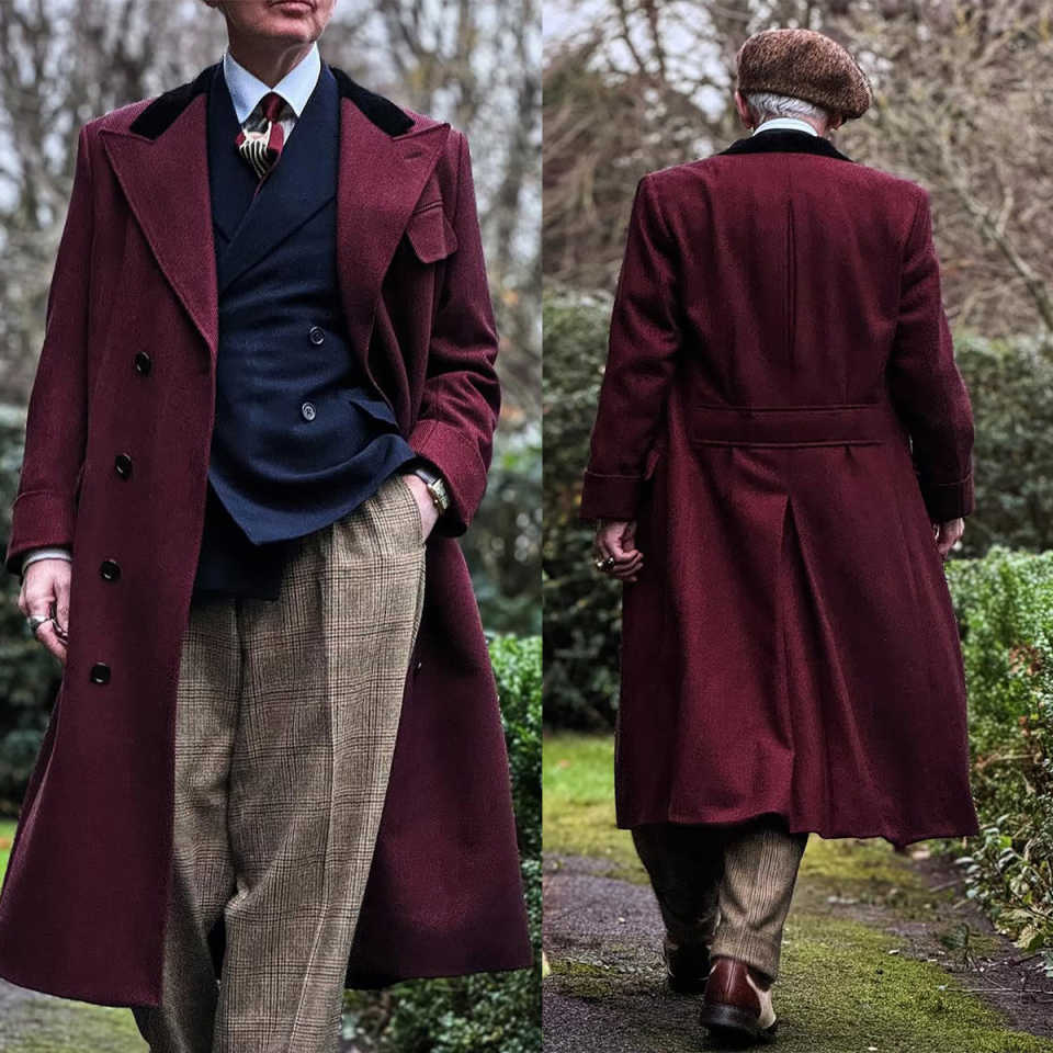 Vintage Men's Overcoat Single Breasted With Belt Coat Casual Business Formal Winter Warm Coat Customized