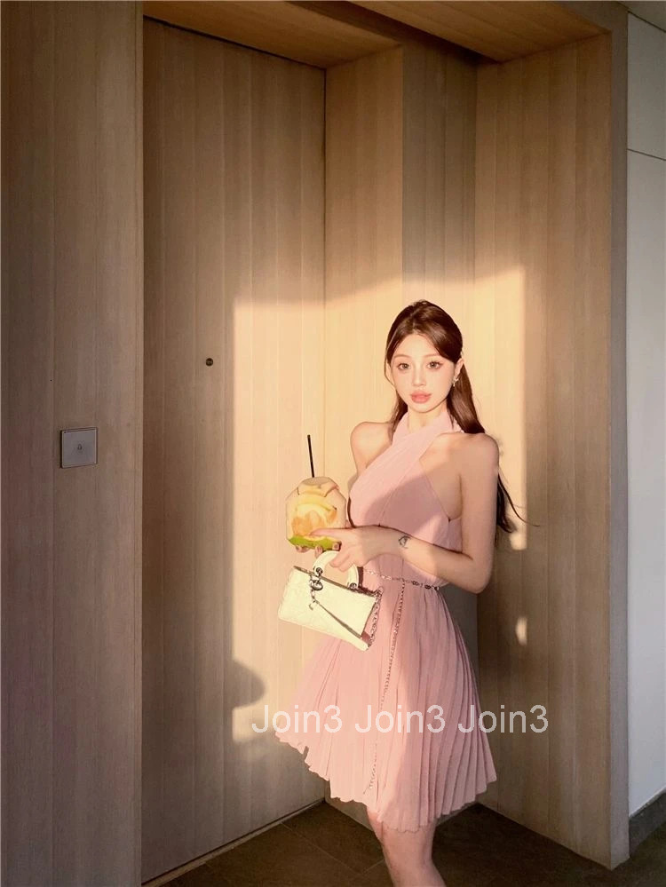 Women Dresses Sleeveless Halter Slim Elegant Summer Fashion French Style Party Mini Dress Ladies Sexy Clubwear Fashion