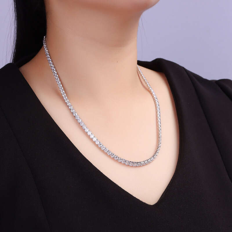 Hip-Hop Sier Inlaid Moissanite chain Single Row Necklace INS Multiple Specifications Tennis Chain 4mm Women's Style