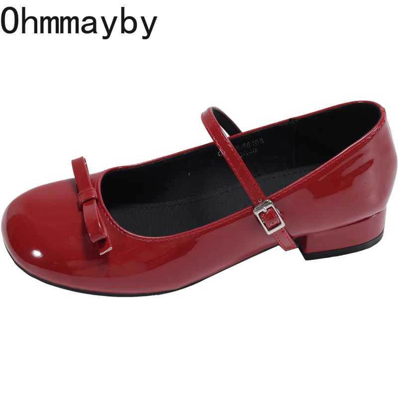 Spring Wine Red Women Mary Jane Shoes Shallow Ladies Casual Butterfly-knot Shoes Eelgant Dress Leather Shoes 250731