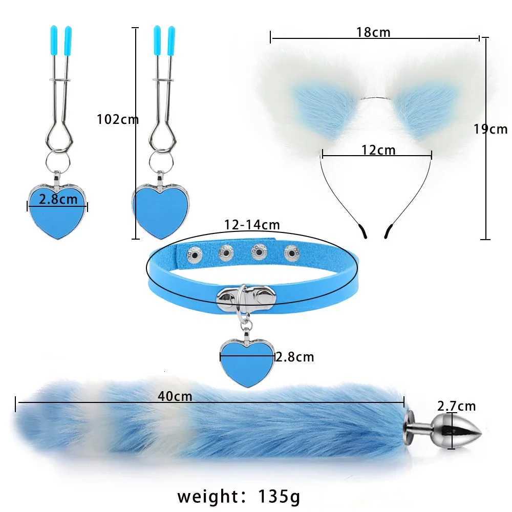 Anal Sex Toys Fox Tail Butt Plug Sexy Plush Cat Ear Headband With Bells Necklace Set Massage Sex Toys For Women Couples Cosplay XJ250806