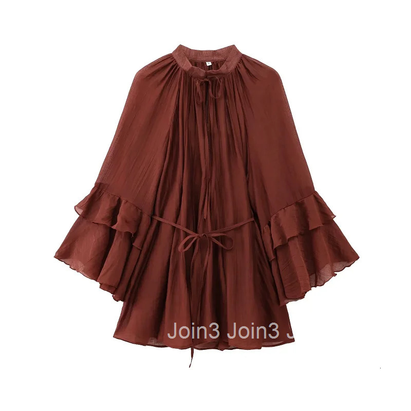 TRAF Woman Dress Ruffle Long Sleeve Mini Dress Summer Tie Fairy Short Dresses For Women Pleated Elegant Party Dresses 088