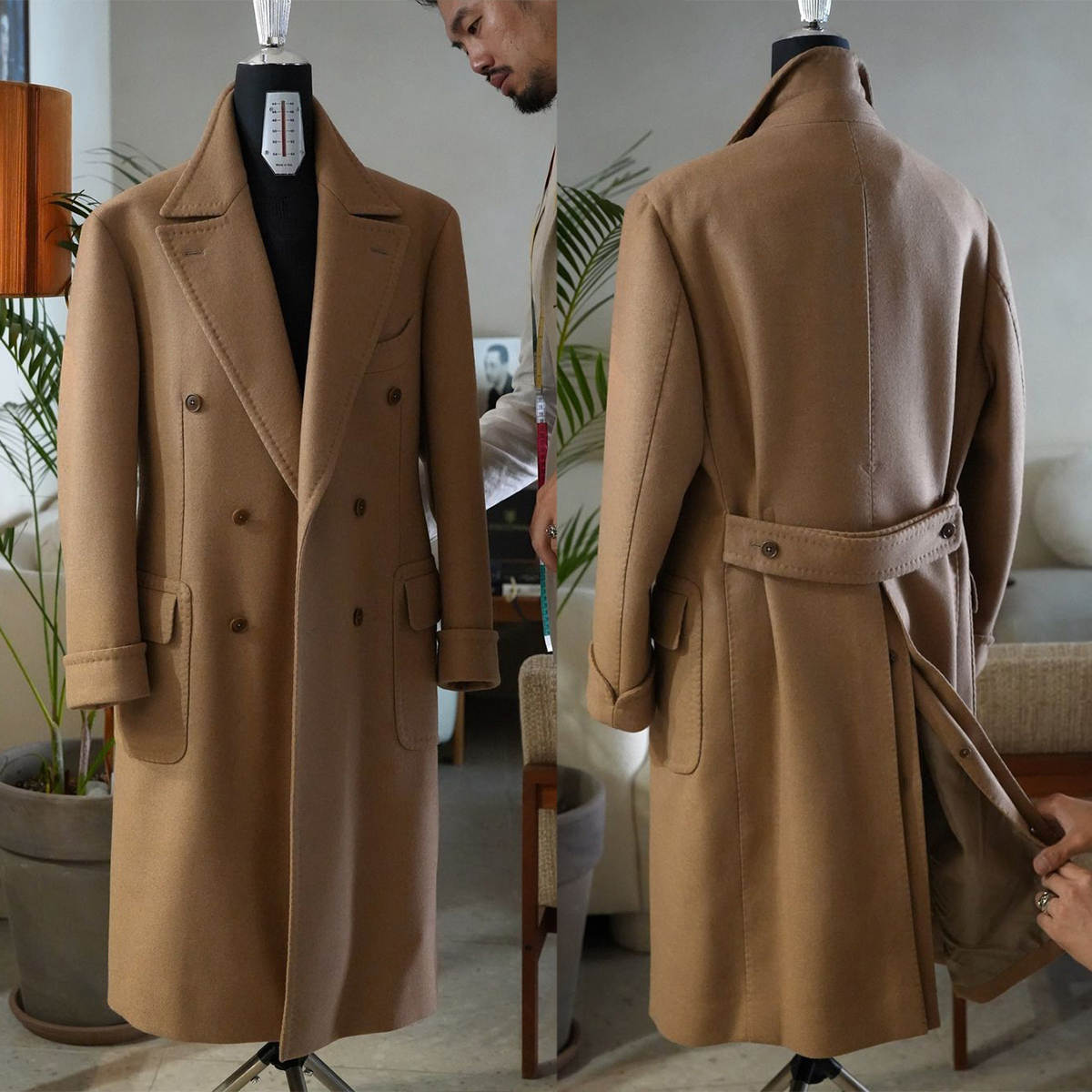 Vintage England Style Men's Overcoat Thick Peaked Lapel Double Breasted Casual Winter Warm Coat Customized