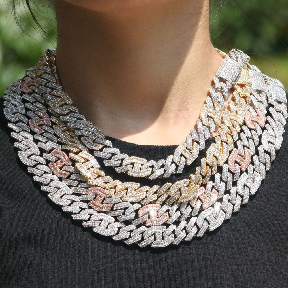 Hiphop Jewelry Moissanite Cuban Chain 15mm 925 Silver 5 Layer Plating VVS Iced Out Cuban Link Chain