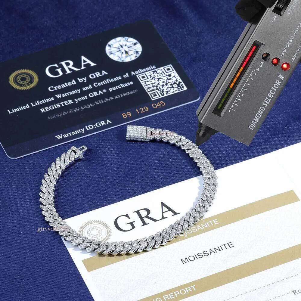 High-end designer necklace and bracelet 6mm Tested Morganite Cuban Necklace in Pure Sier Brand - VVS Grade Single Row Fine Chain with Ice Crystal Inla