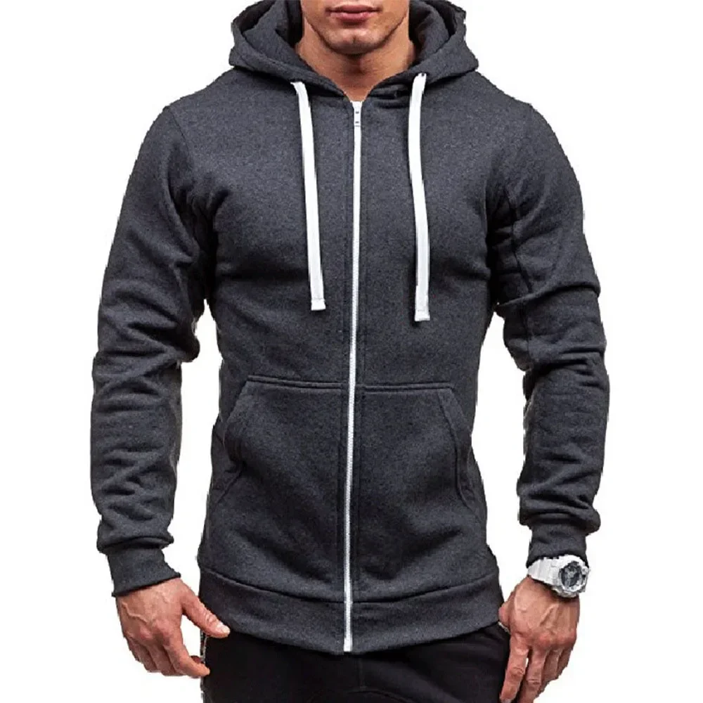 Casual Sweatshirt Zip Hooded Sweatshirt Jacket Mens Solid Colour Cardigan Hooded Jackets Spring Autumn Male Tops