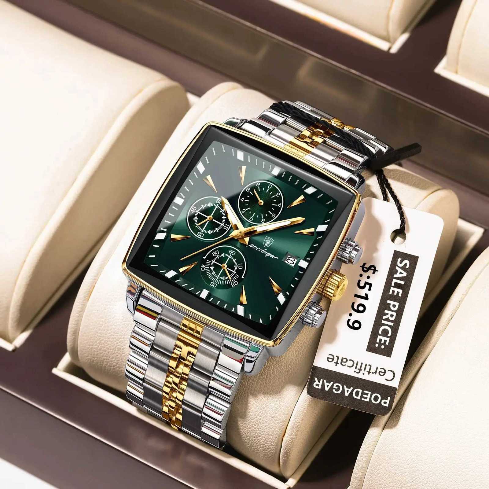 POEDAGAR Top Luxury Mens Waterproof Luminous Stainless Steel Chronograph Date Business Quartz Watch W250806