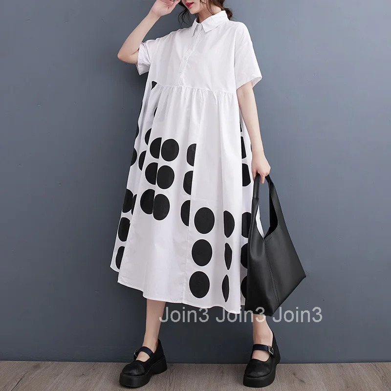 short sleeve oversized cotton vintage Polka Dot new in dresses for women casual loose long summer dress elegant clothing