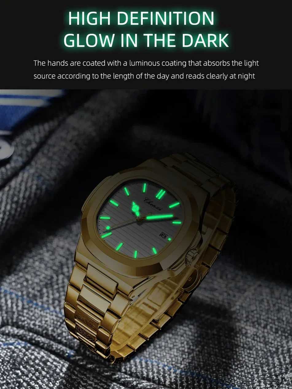 8222 Luxury Gold Stainless Steel Luminous Casual Business Watch for Men Fashion Quartz Waterproof Wristwatch W250806