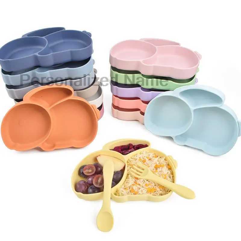 Free Personalized Name Baby Silicone Rabbit Divided Plate Set Baby Feeding Dishes BPA Free Bowl Plate Bibs Spoon Fork Sippy Cup X250806
